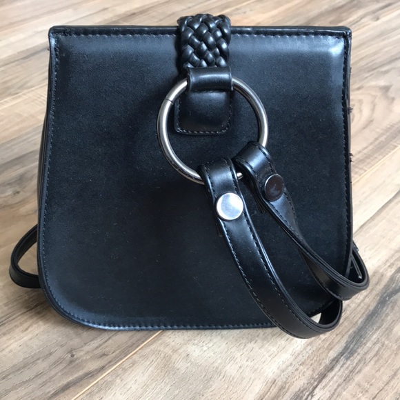 Lionel Black Leather Look Braided and Studded Cross Body Purse with Tassels - Picture 2 of 8